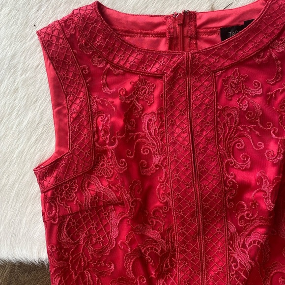 Tadashi Shoji Embroidered Tulle Keyhole Neckline Dress Coral - Picture 7 of 11